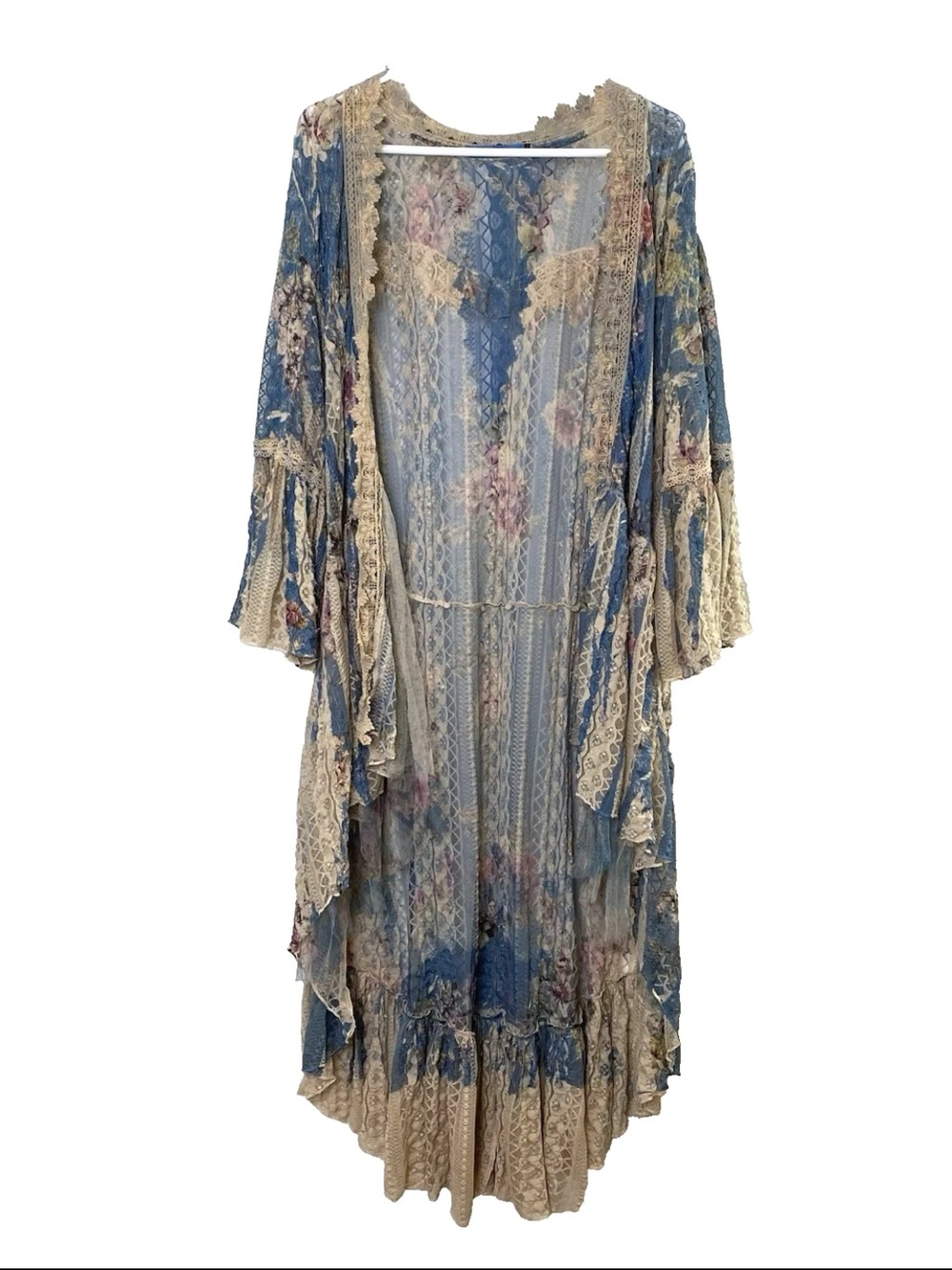 Origami by Vivien Open Front Lace Duster w/ Bell Sleeves - Large